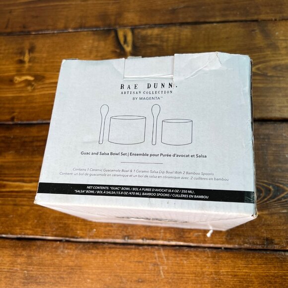 Rae Dunn Artisan Collection Salsa & Guac Ceramic Bowls With Wooden Spoons - Picture 9 of 12